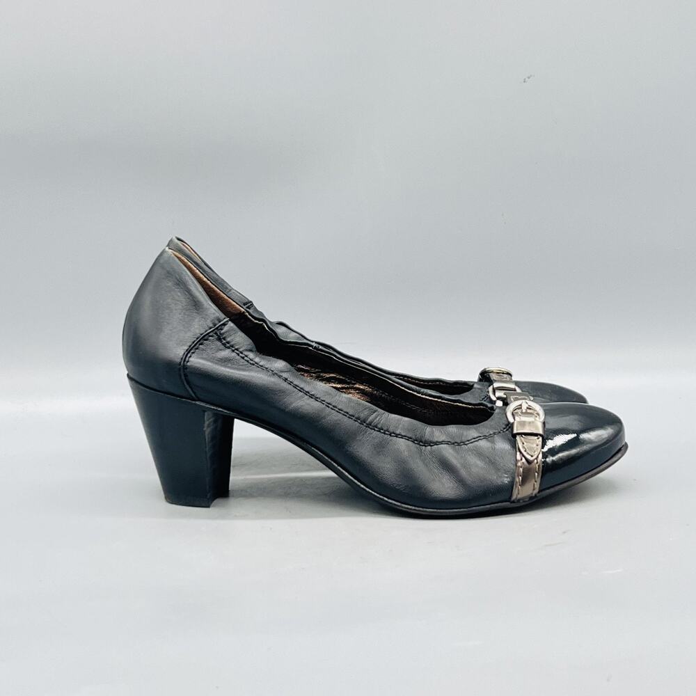 Attilio Giusti Leombruni Shoes Womens 6.5 Black Cap Toe Buckle Block Heel Pumps